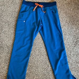 Figs - ALPS BLUE with ORANGE drawstring, Kade Cargo Scrub Pants, Women’s Large